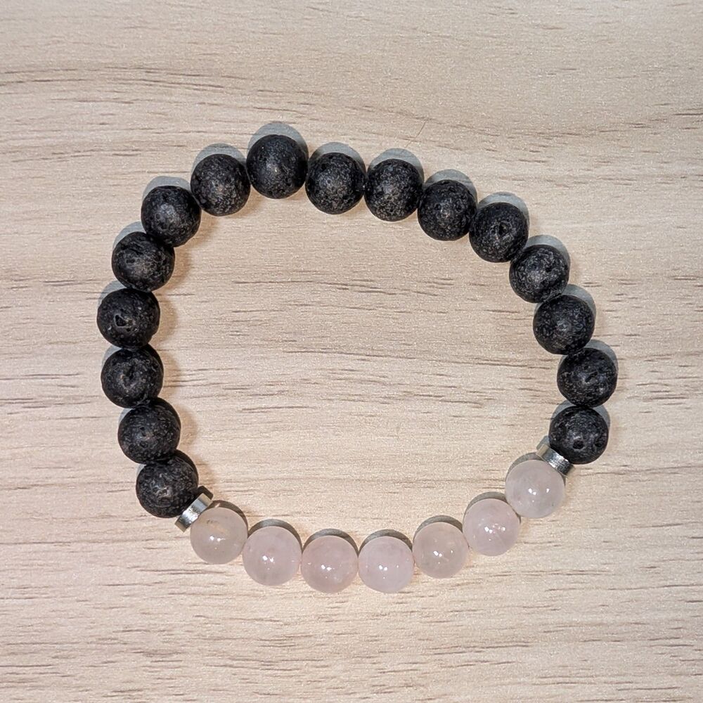Lava Stone Rose Quartz Bracelet Stretch Aromatherapy Healing Beads